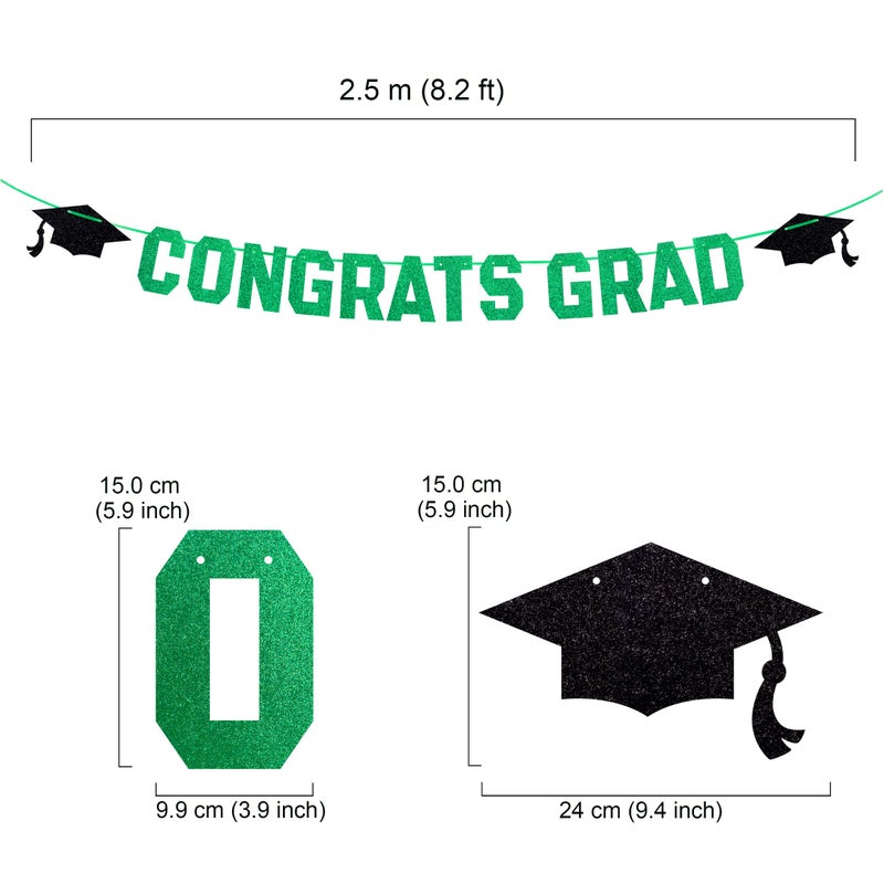 Gexolenu Green Class of 2025 Graduation Theme Party Decoration Banner, Congrats Grad Banner, Black Glitter Graduation Banner, 2025 Black Congratulations Grad Party Decorations - Image 2